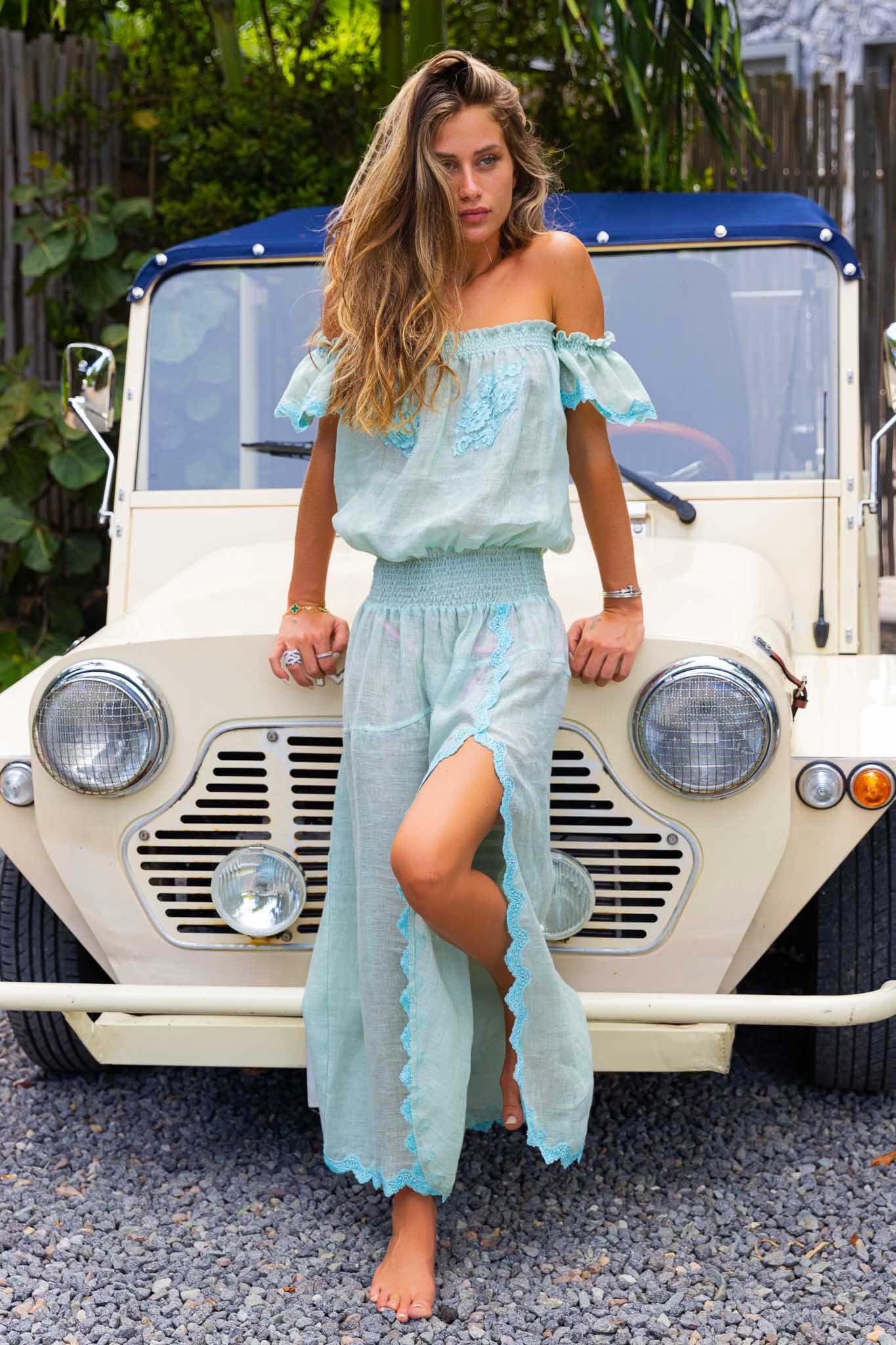 Rolling Long Dress in Fine Linen Gauze Almond - Vanita Rosa