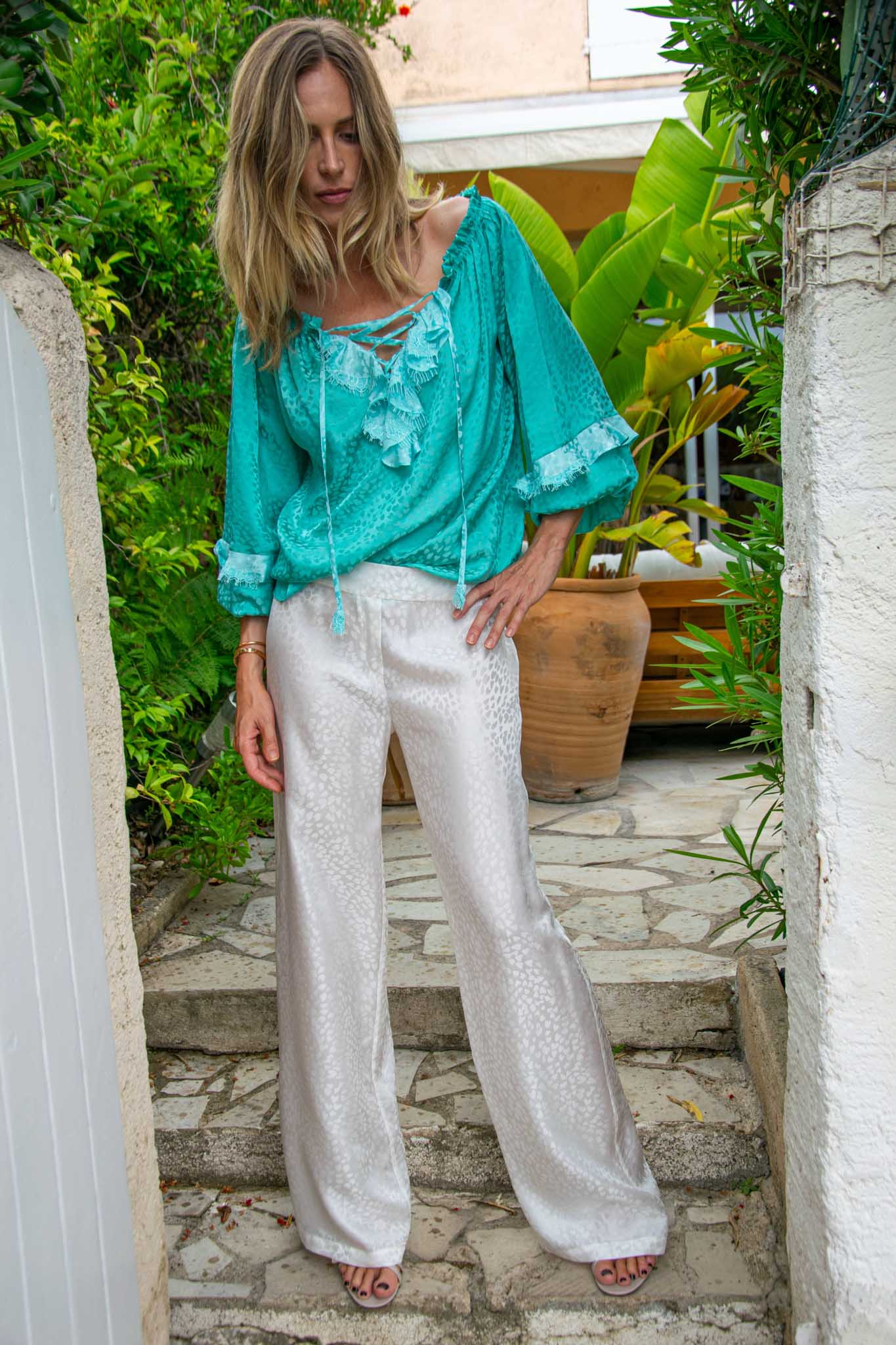 Romaine Blouse in Silk Heart - Vanita Rosa