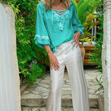 Pantalon palazzo en soie cœur