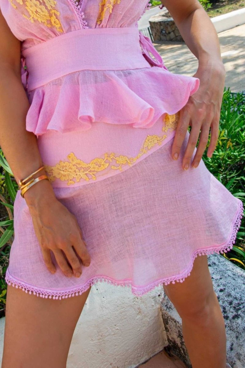 Romane Skirt in Fine Linen Gauze Pink - Vanita Rosa