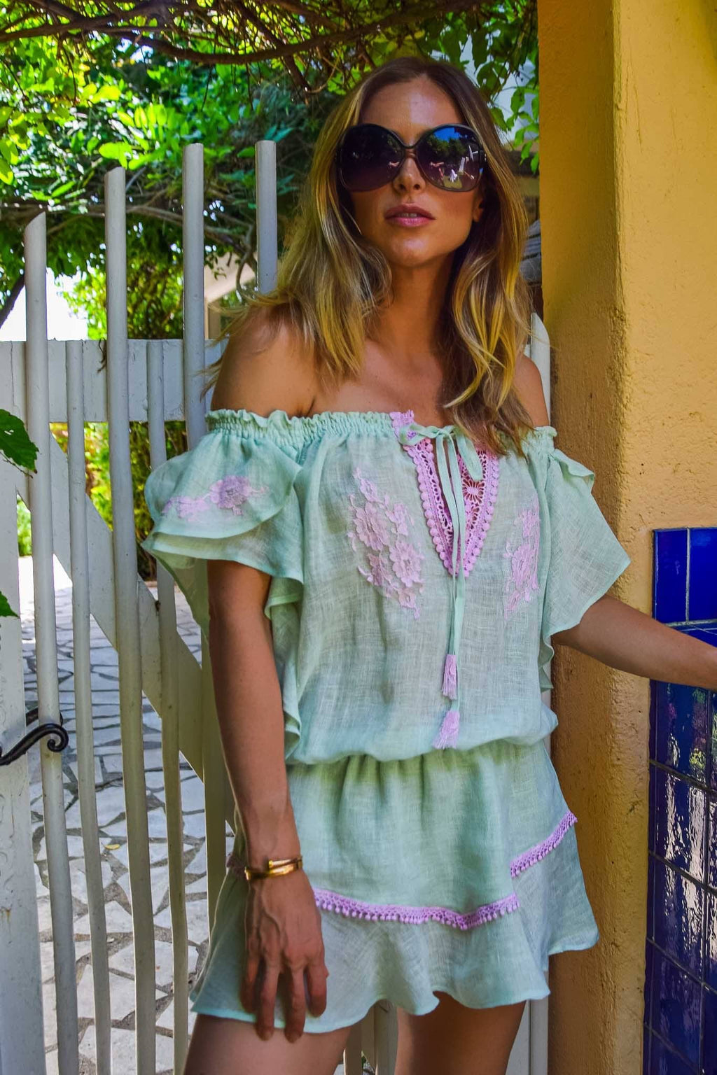 Romy Dress in Fine Linen Gauze Almond - Vanita Rosa