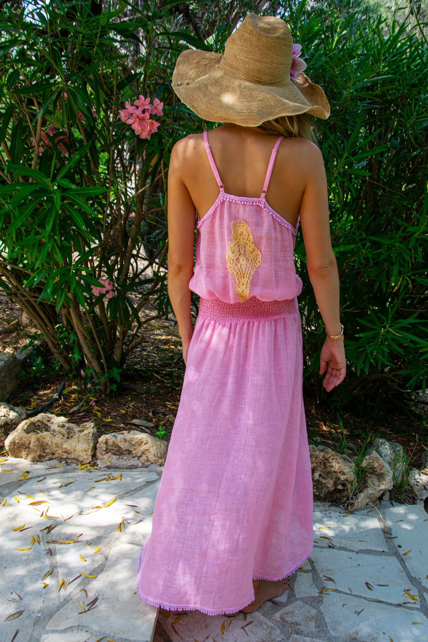 Rosa Long Dress in Fine Linen Gauze Pink - Vanita Rosa