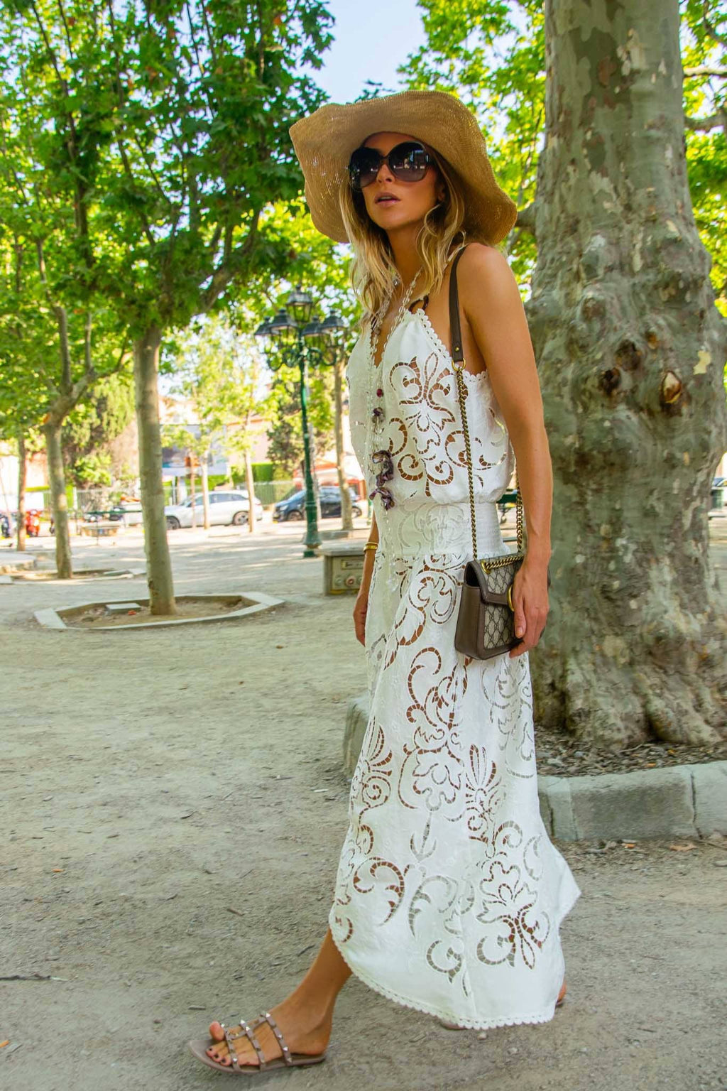 Rosa Long Dress in White Guipure Cotton - Vanita Rosa