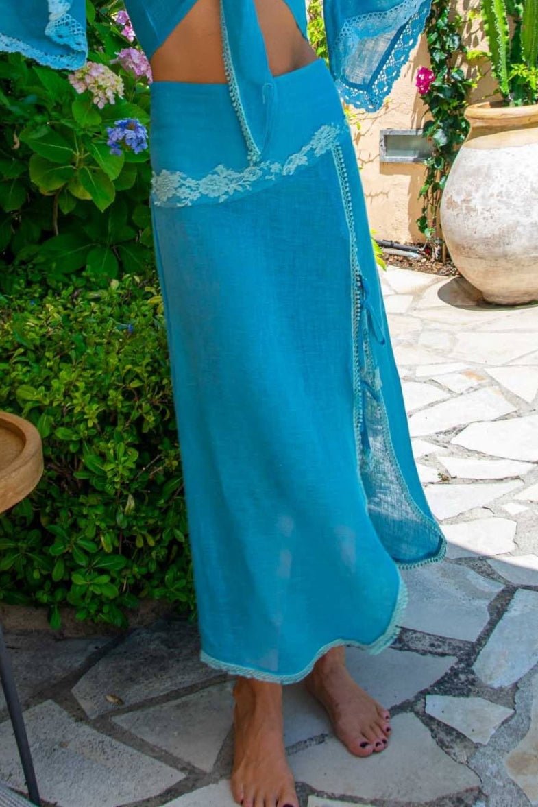 Rosalie Skirt in Fine Linen Gauze Blue - Vanita Rosa