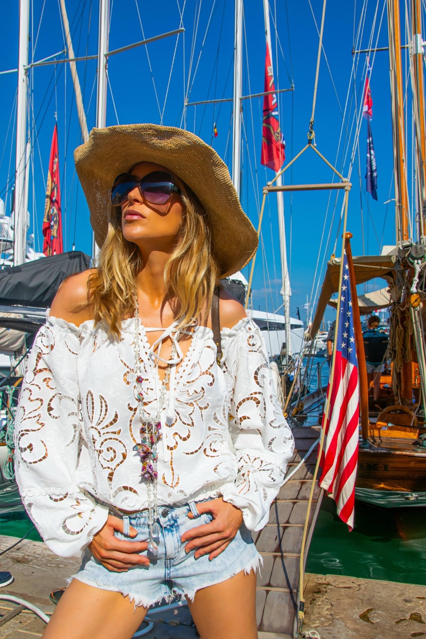 Rosana Blouse in White Guipure Cotton - Vanita Rosa