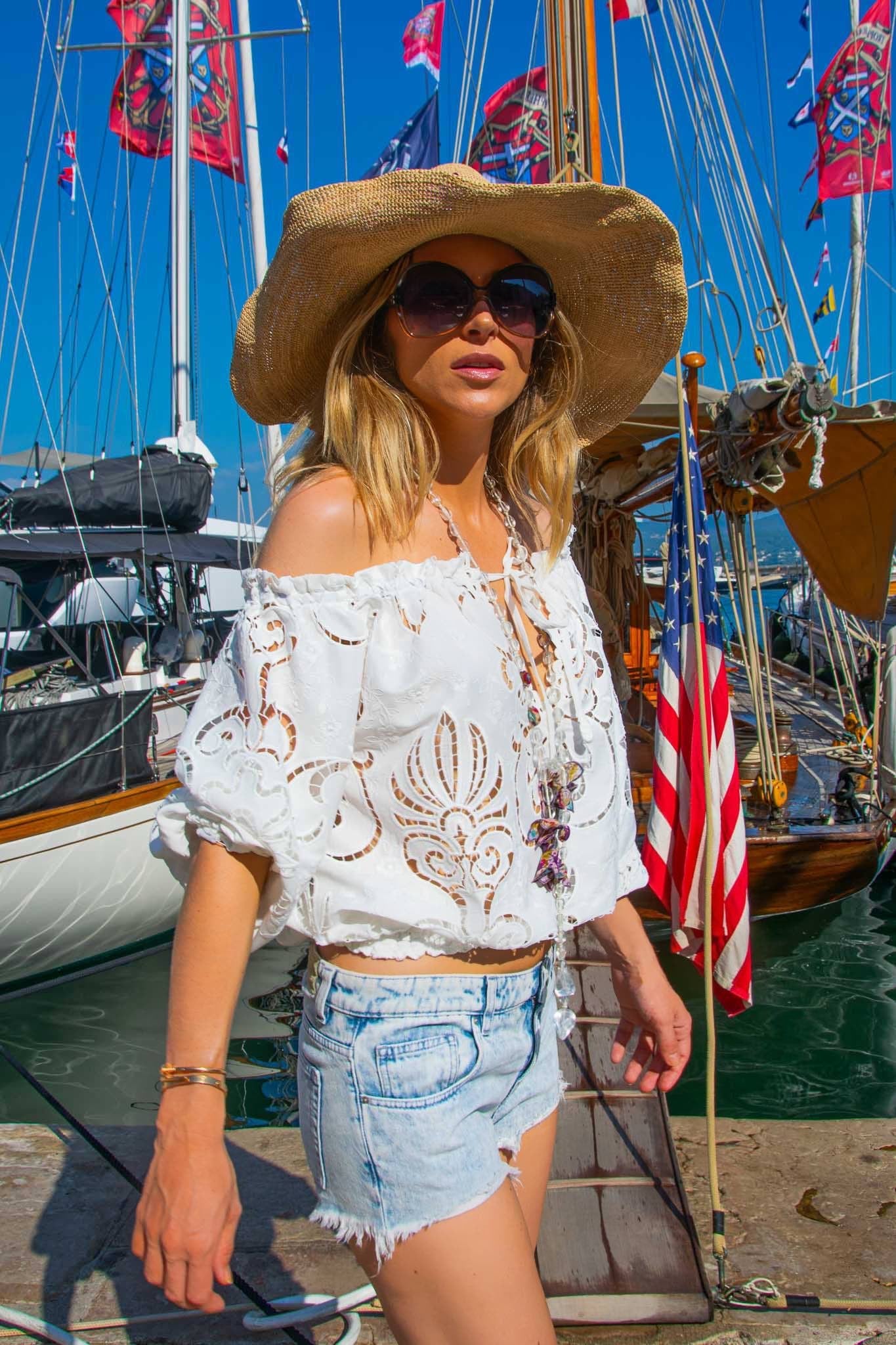 Rosana Blouse in White Guipure Cotton - Vanita Rosa