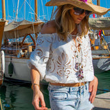 Rosana Blouse in White Guipure Cotton - Vanita Rosa