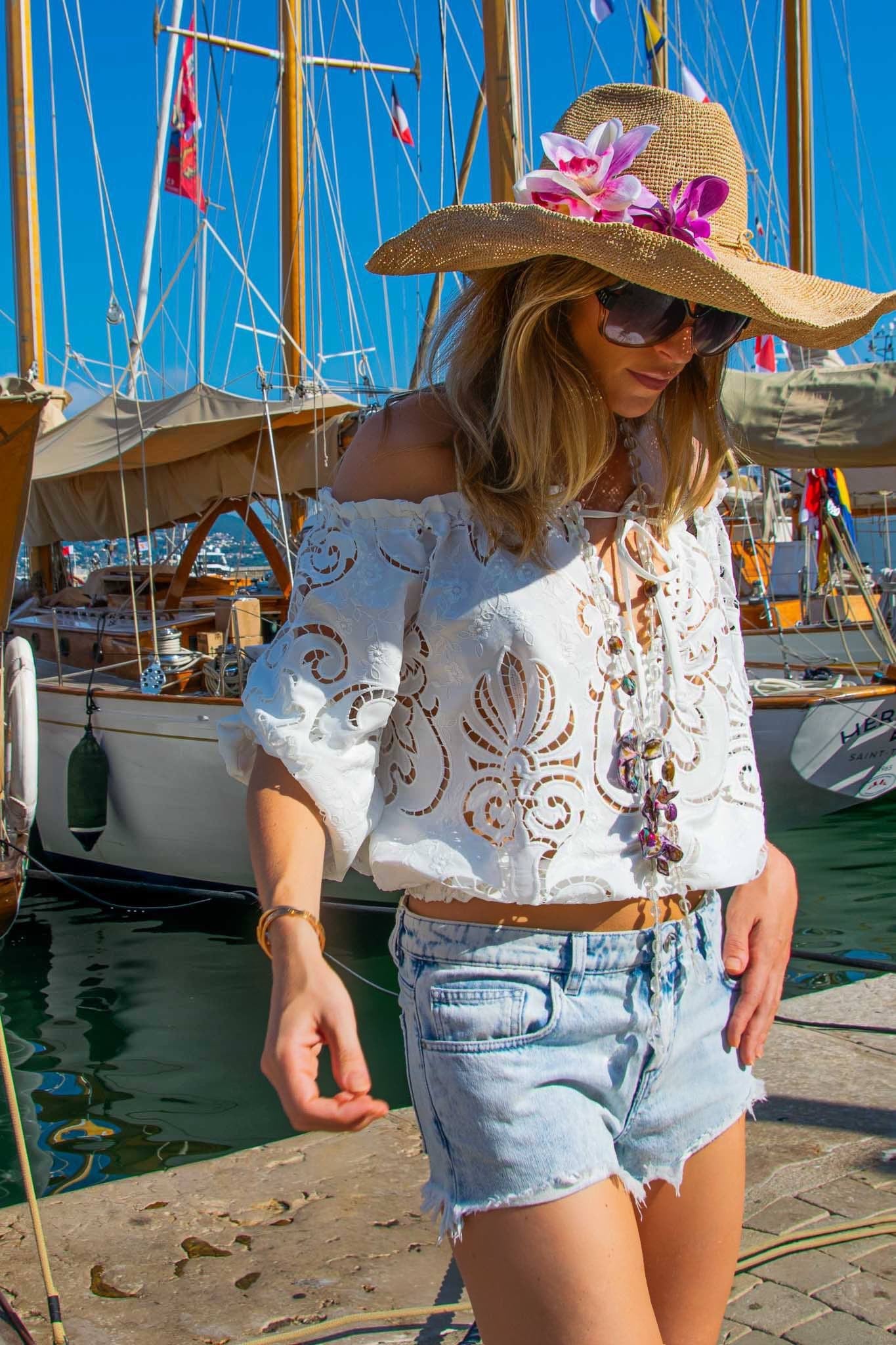 Rosana Blouse in White Guipure Cotton - Vanita Rosa