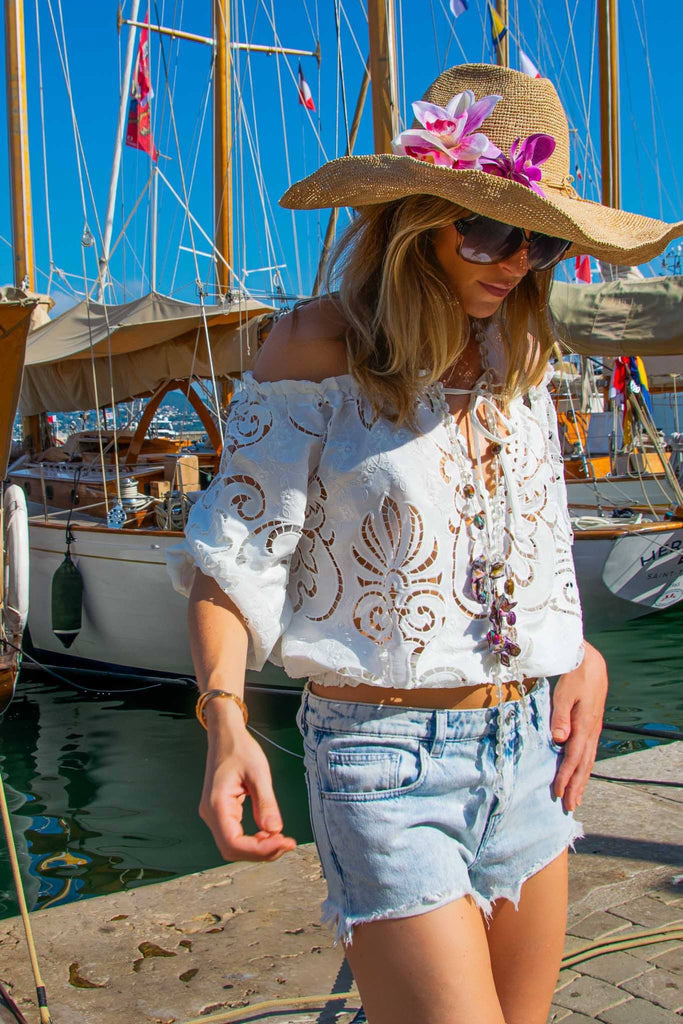 Rosana Blouse in White Guipure Cotton - Vanita Rosa