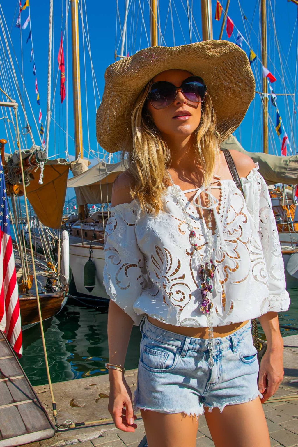 Rosana Blouse in White Guipure Cotton - Vanita Rosa