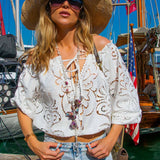 Rosana Blouse in White Guipure Cotton - Vanita Rosa