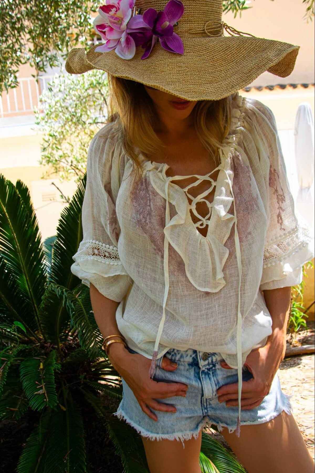 Rosana Tunic in Fine Linen Gauze Ivory