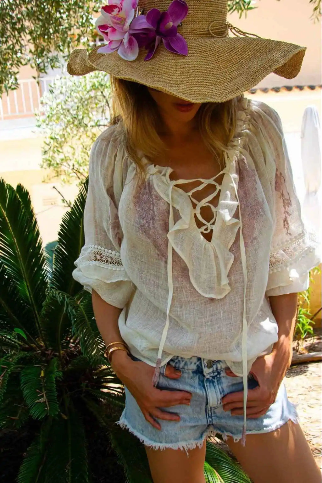 Rosana Tunic in Fine Linen Gauze Ivory