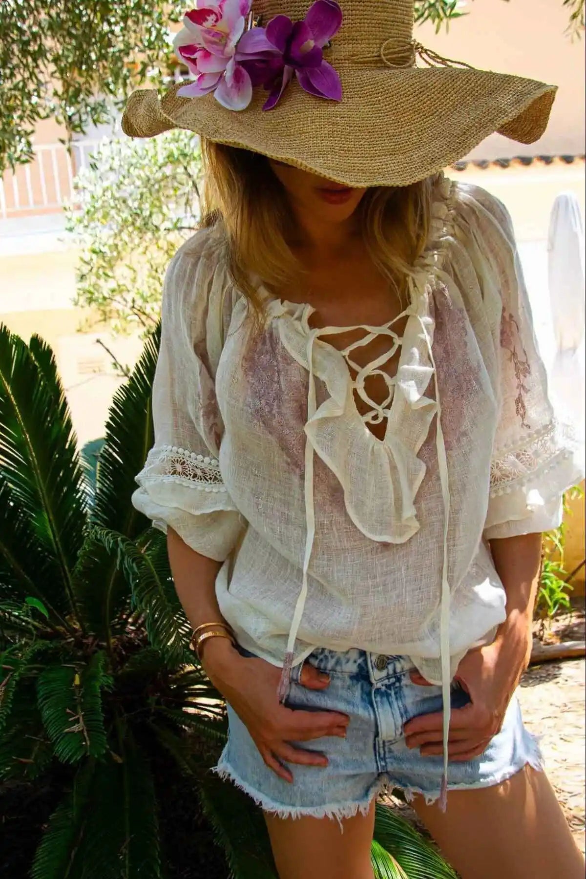 Rosana Tunic in Fine Linen Gauze Ivory