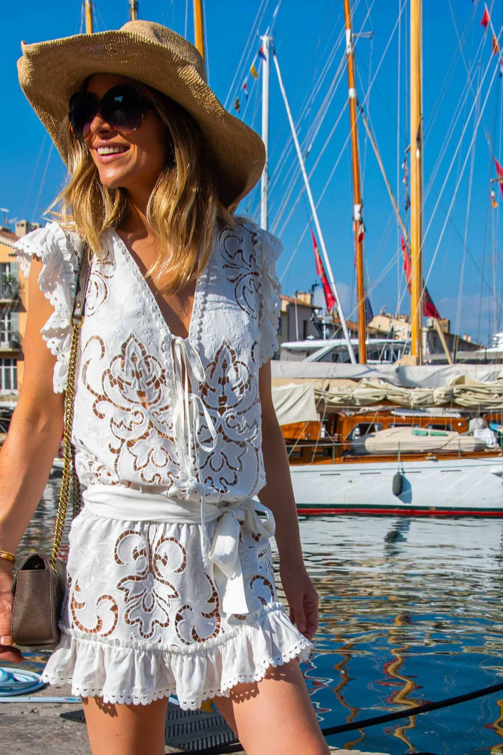 Roxanne Dress in White Guipure Cotton - Vanita Rosa