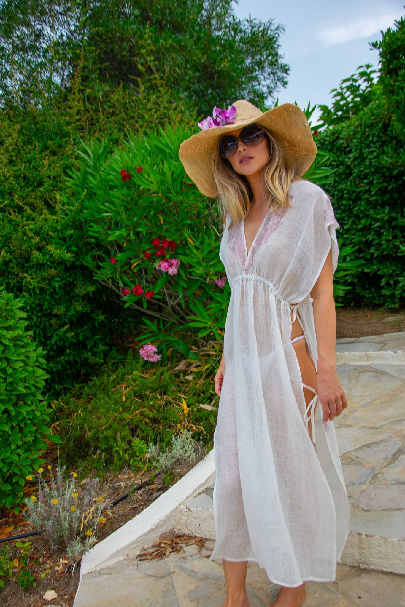 The Romaine Caftan in Fine Linen Gauze Blue - Vanita Rosa