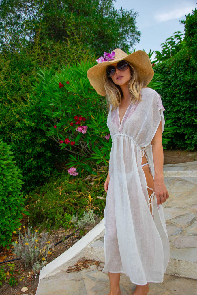The Romaine Caftan in Fine Linen Gauze Blue - Vanita Rosa