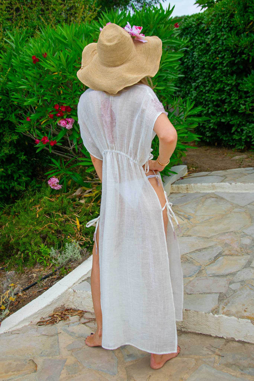 The Romaine Caftan in Fine Linen Gauze Blue - Vanita Rosa