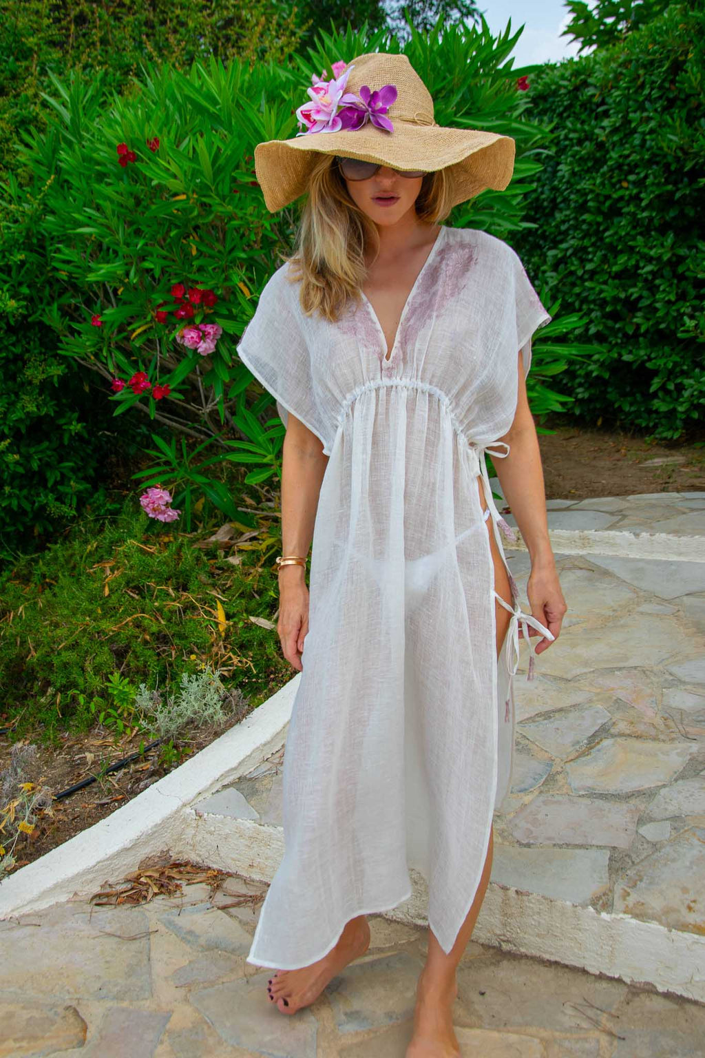 The Romaine Caftan in Fine Linen Gauze Blue - Vanita Rosa
